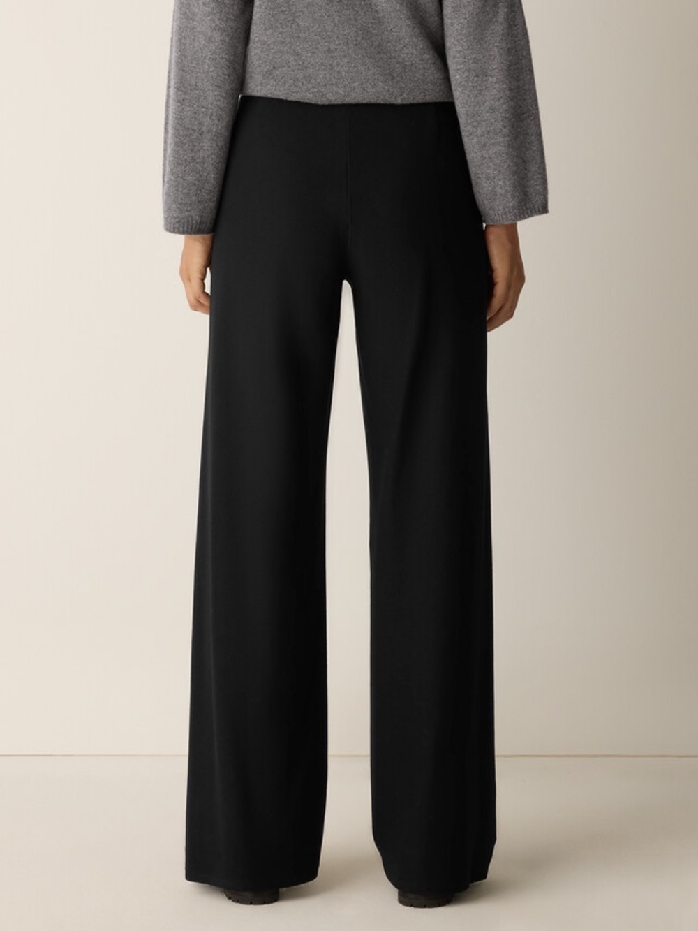 Eileen Fisher Stretch Crepe Pull-On Pants Black Womens Large Straight Wide Leg - Picture 2 of 16
